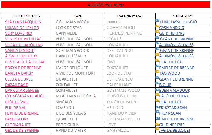 croisements Alienor two Borgia 2021